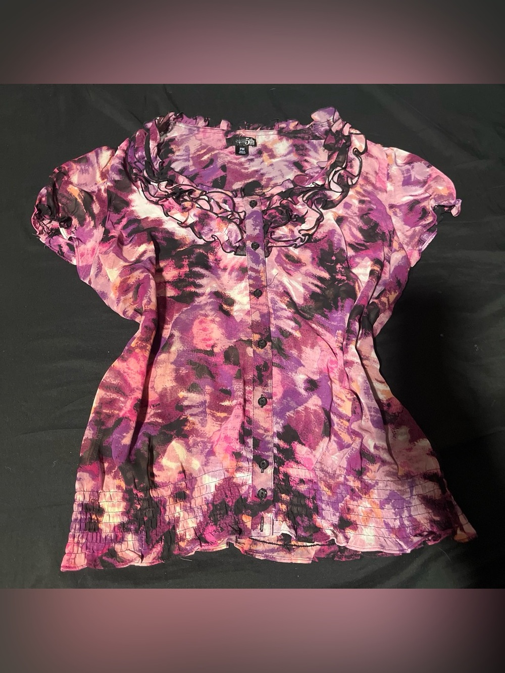 East 5th Pink and Purple Ruffled Button-Front Blouse